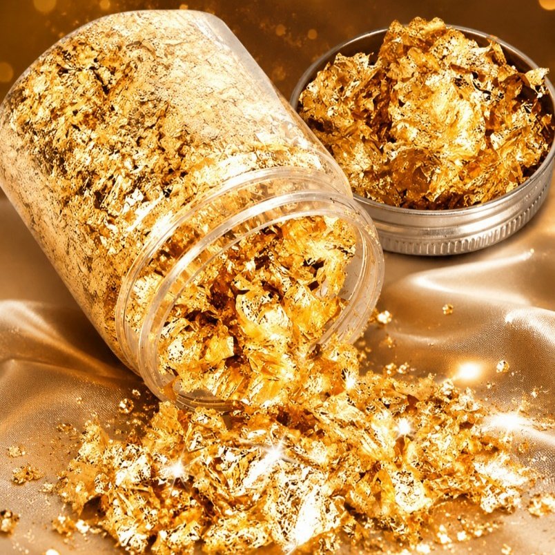 Golden Flakes (Gold Leaf Flakes) – Big Bottle for Resin Art & Crafts