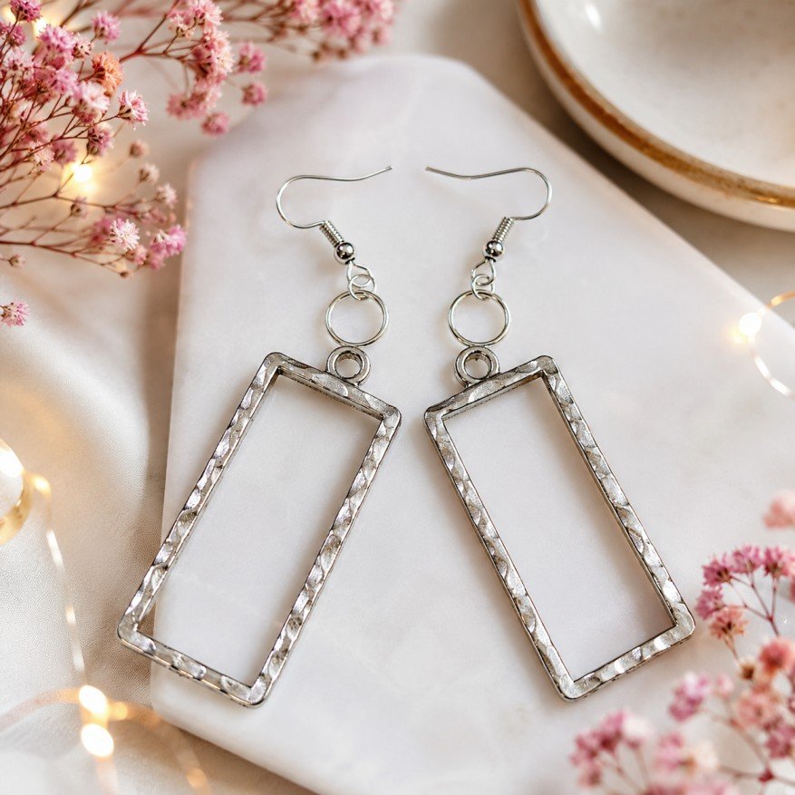 Elegant Rectangle Metal Silver Earring Base
