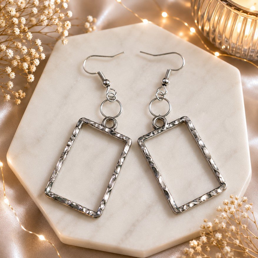 Elegant Square Metal Silver Earring Base
