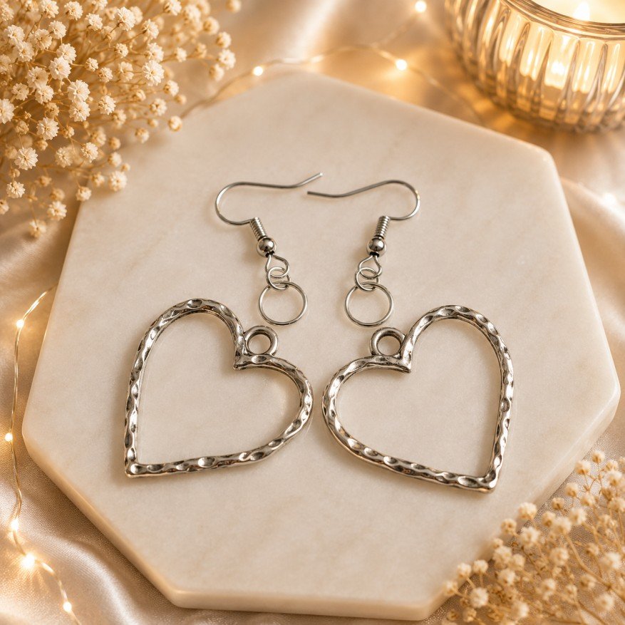 Elegant Heart Metal Silver Earring Base