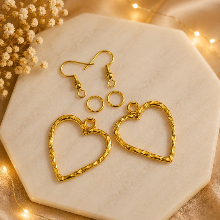 Elegant Heart Metal Golden Earring Base
