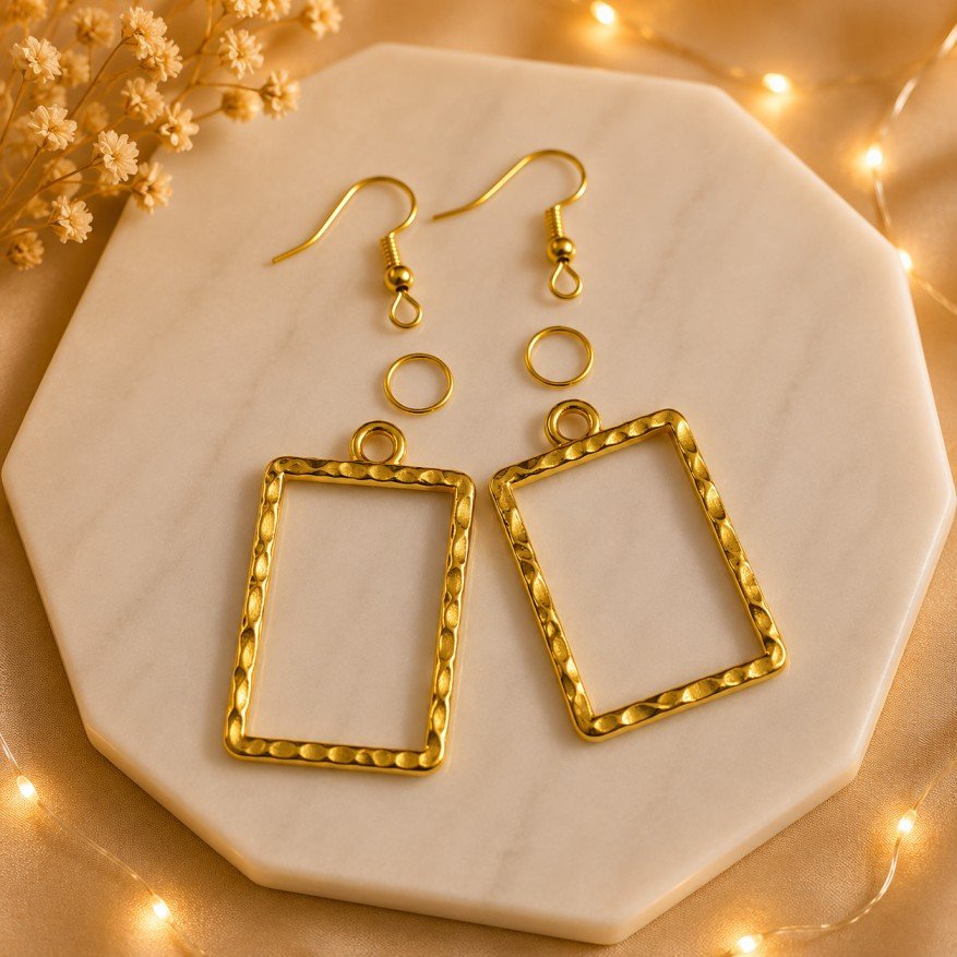 Elegant Square Metal Golden Earring Base