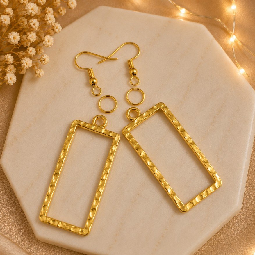 Elegant Rectangle Metal Golden Earring Base