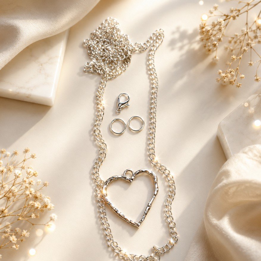 Elegant Resin Silver Oxidised Bezel Heart Pendant Necklace Set! 💎