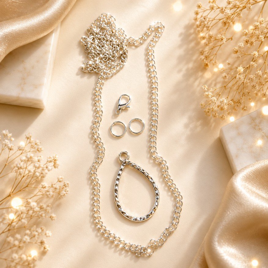 Elegant Resin Silver Oxidised Bezel Drop Pendant Necklace Set! 💎