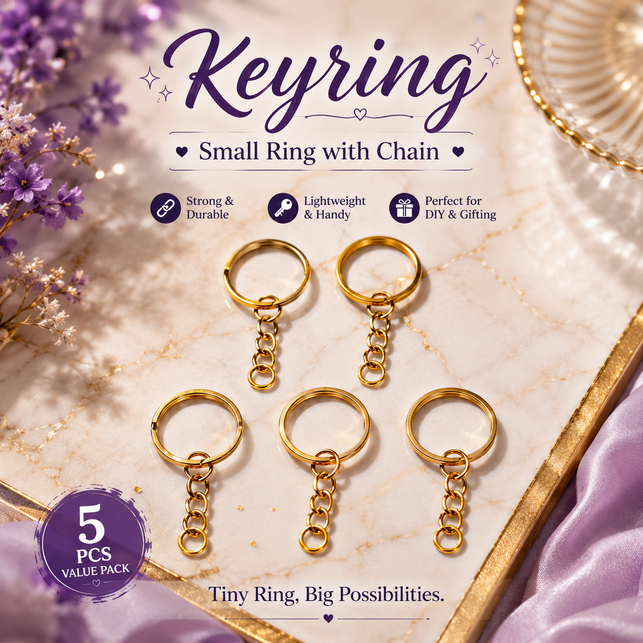 Premium Gold Key Rings with Chain – Strong, Stylish & Perfect for DIY Resin Keychains