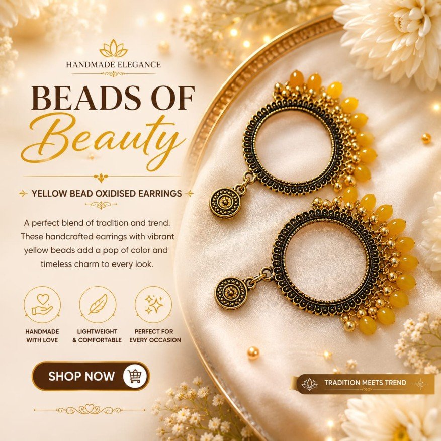 Round Antique Gold Yellow Bead Earrings