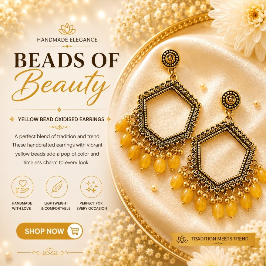 Hexagon Antique Gold Earrings