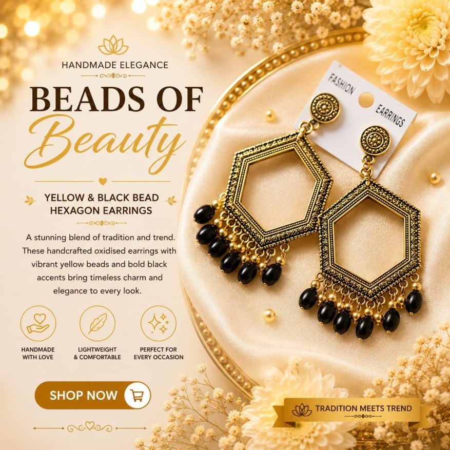 Hexagon Black Bead Earrings