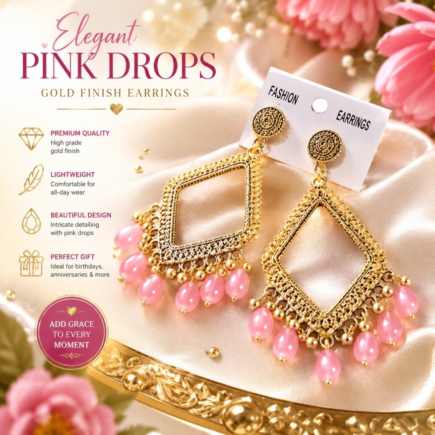 Elegant Pink Kit Shaped Earrings 
