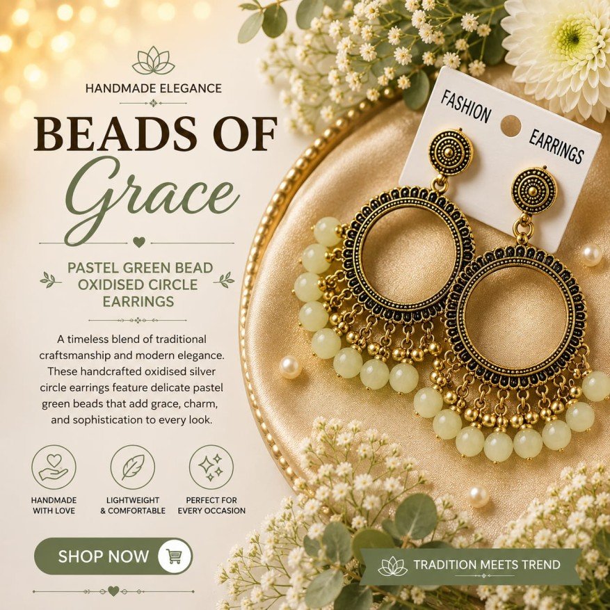 Antique Gold Circle Earrings with Champagne Beads